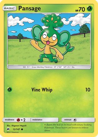 Pansage 012/147 - Reverse Holofoil SM Burning Shadows - Common