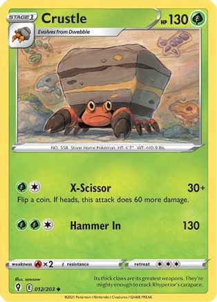 Crustle 012/203 - Reverse Holofoil SWSH07 Evolving Skies - Uncommon