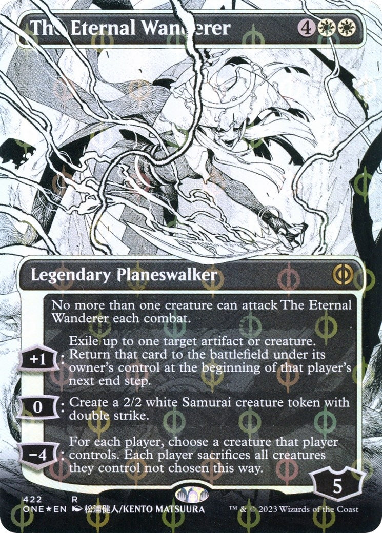 The Eternal Wanderer (Borderless) (Step-and-Compleat Foil) (422) (Phyrexia: All Will Be One)