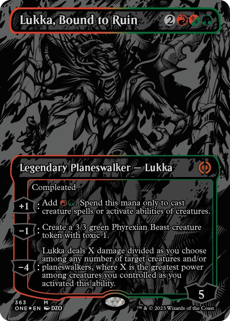 Image for Lukka, Bound to Ruin (Oil Slick Raised Foil) (363) (Phyrexia: All Will Be One) - Magic: The Gathering