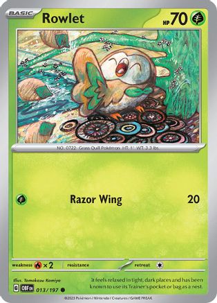 Rowlet 013/197 - Reverse Holofoil SV03 Obsidian Flames - Common