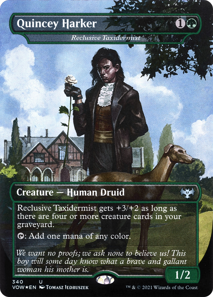 Quincey Harker - Reclusive Taxidermist (VOW-340) - Innistrad: Crimson Vow / Quincey Harker (Borderless) Foil