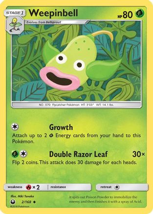 Weepinbell 002/168  - Reverse Holofoil SM  Celestial Storm - Uncommon