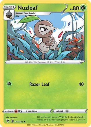 Nuzleaf 011/185  - Reverse Holofoil SWSH04 Vivid Voltage - Uncommon