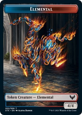 Elemental (2) // Emblem - Rowan, Scholar of Sparks Double-sided Token (9) (2 // 9) (Strixhaven: School of Mages)