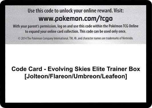 Code Card - Evolving Skies Elite Trainer Box [Jolteon/Flareon/Umbreon/Leafeon] (SWSH07: Evolving Skies)