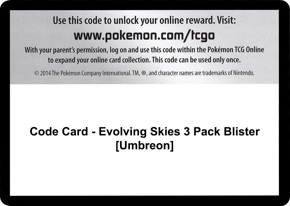Code Card - Evolving Skies 3 Pack Blister [Umbreon] (SWSH07: Evolving Skies)