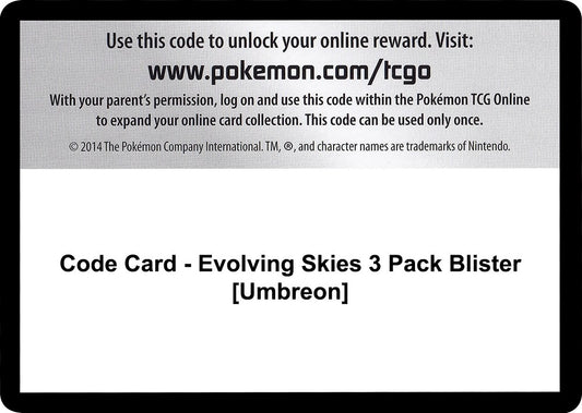 Code Card - Evolving Skies 3 Pack Blister [Umbreon] (SWSH07: Evolving Skies)