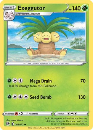 Exeggutor 002/172  - Reverse Holofoil SWSH09 Brilliant Stars - Uncommon