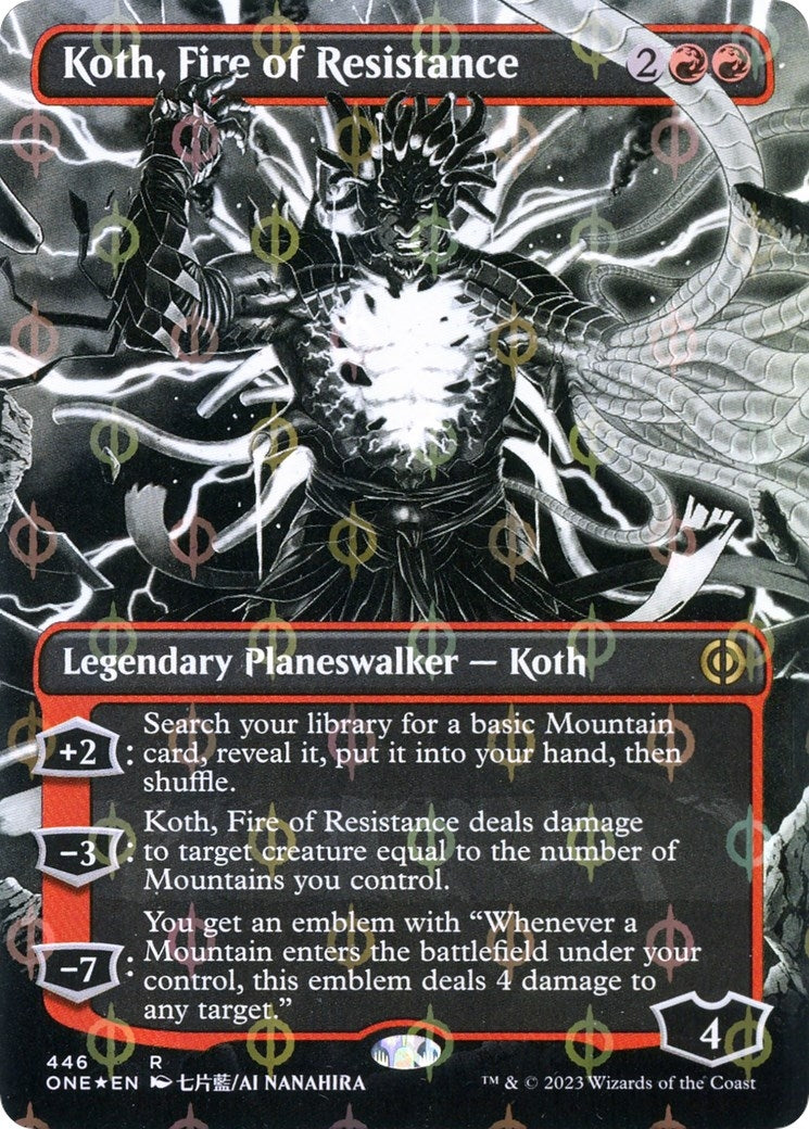 Image for Koth, Fire of Resistance (Borderless) (Step-and-Compleat Foil) (446) (Phyrexia: All Will Be One) - Magic: The Gathering
