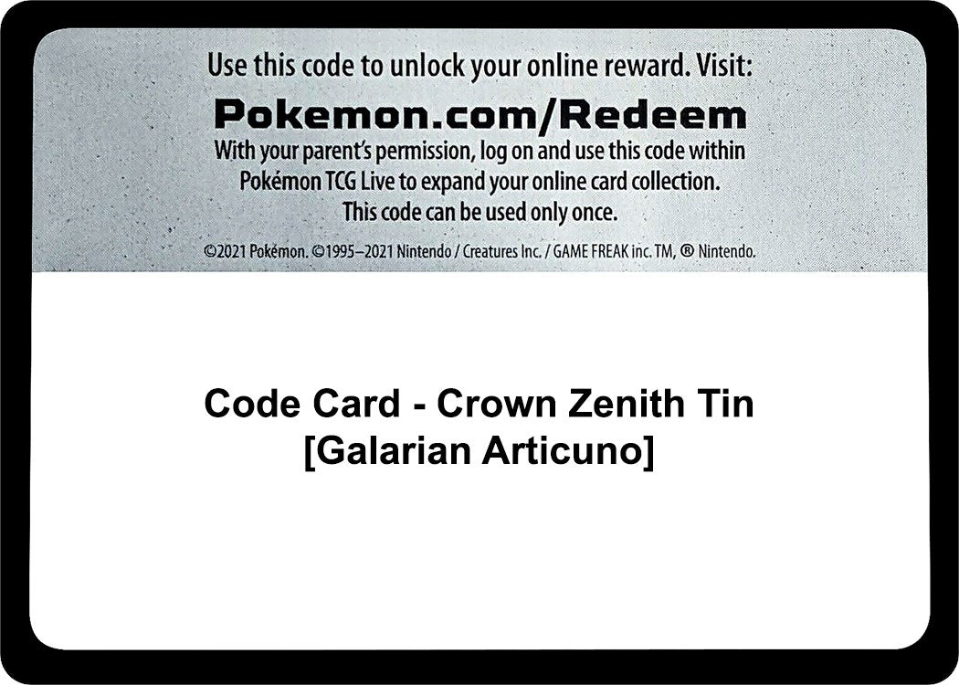 Code Card - Crown Zenith Tin [Galarian Articuno] (Crown Zenith)