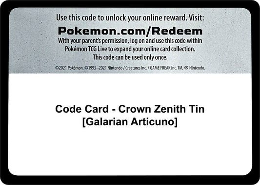 Code Card - Crown Zenith Tin [Galarian Articuno] (Crown Zenith)