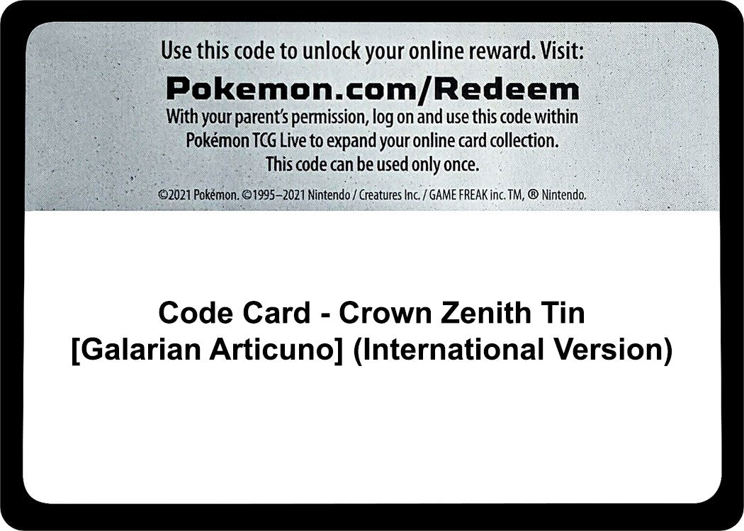 Code Card - Crown Zenith Tin [Galarian Articuno] (International Version) (Crown Zenith)