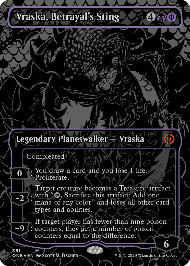 Vraska, Betrayal's Sting (Oil Slick Raised Foil) (361) (Phyrexia: All Will Be One)