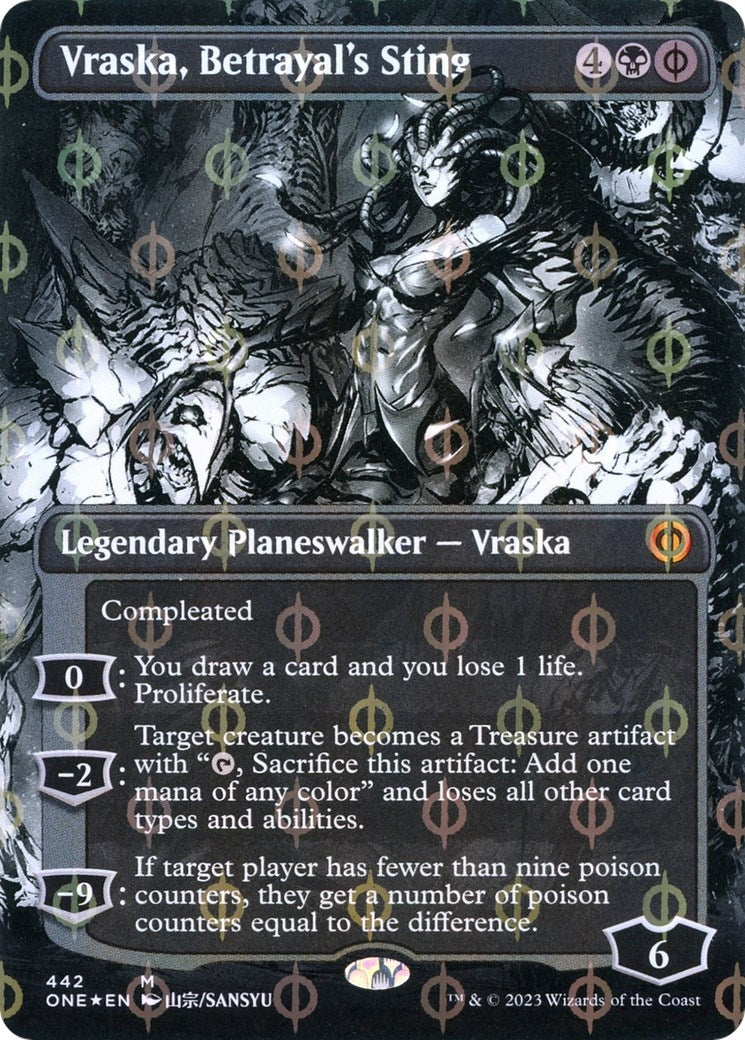 Image for Vraska, Betrayal's Sting (Borderless) (Step-and-Compleat Foil) (442) (Phyrexia: All Will Be One) - Magic: The Gathering