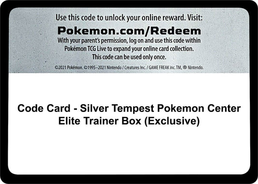 Image for Code Card - Silver Tempest Pokemon Center Elite Trainer Box (Exclusive) (SWSH12: Silver Tempest) - Pokemon