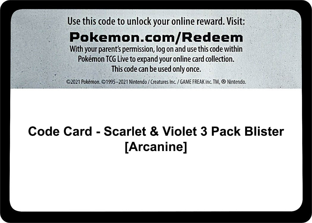 Image for Code Card - Scarlet & Violet 3 Pack Blister [Arcanine] (SV01: Scarlet & Violet Base Set) - Pokemon