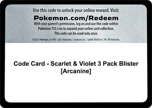 Image for Code Card - Scarlet & Violet 3 Pack Blister [Arcanine] (SV01: Scarlet & Violet Base Set) - Pokemon