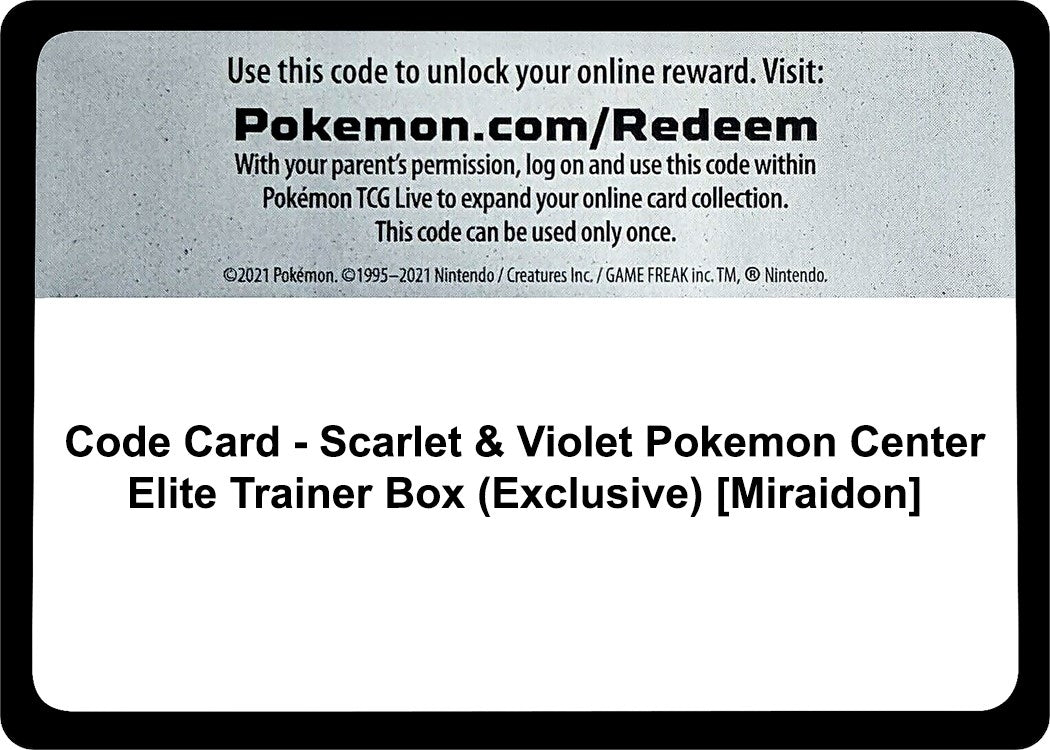 Code Card - Scarlet & Violet Pokemon Center Elite Trainer Box (Exclusive) [Miraidon] (SV01: Scarlet & Violet Base Set)