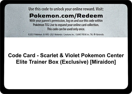 Code Card - Scarlet & Violet Pokemon Center Elite Trainer Box (Exclusive) [Miraidon] (SV01: Scarlet & Violet Base Set)