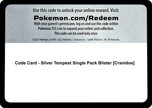Image for Code Card - Silver Tempest Single Pack Blister [Cranidos] (SWSH12: Silver Tempest) - Pokemon