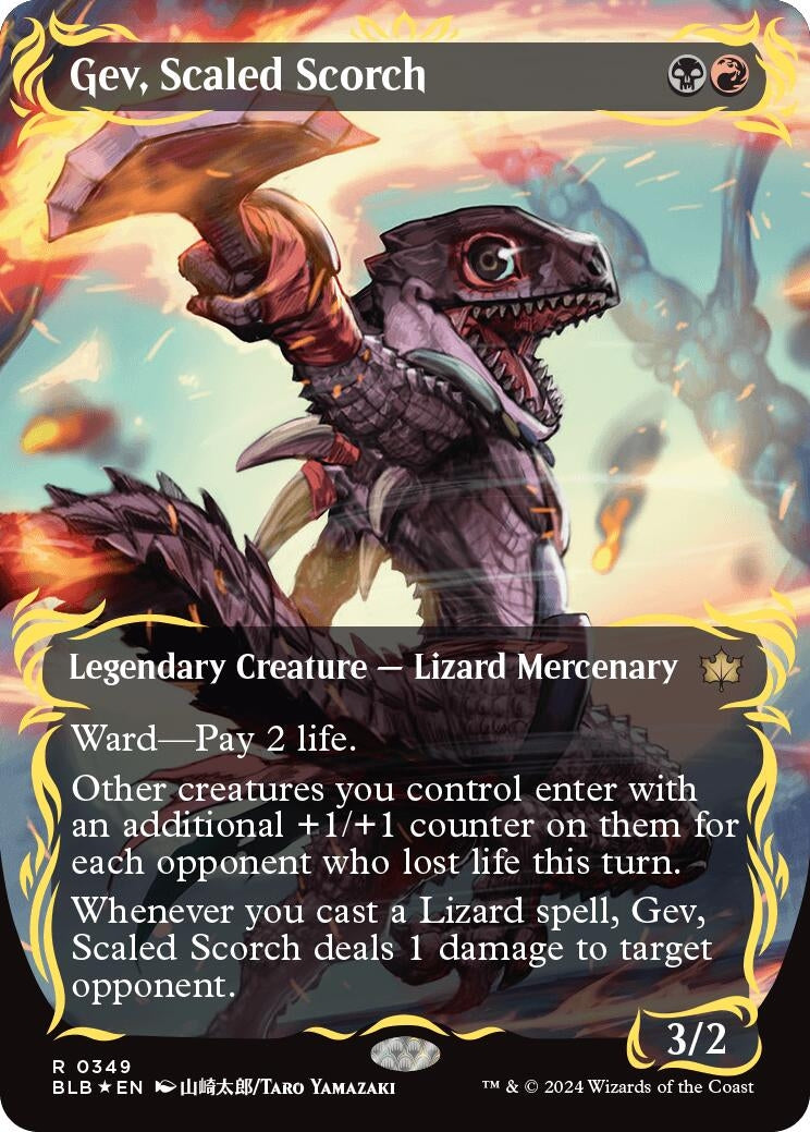 Gev, Scaled Scorch (Borderless) (Raised Foil) (349) (Bloomburrow)