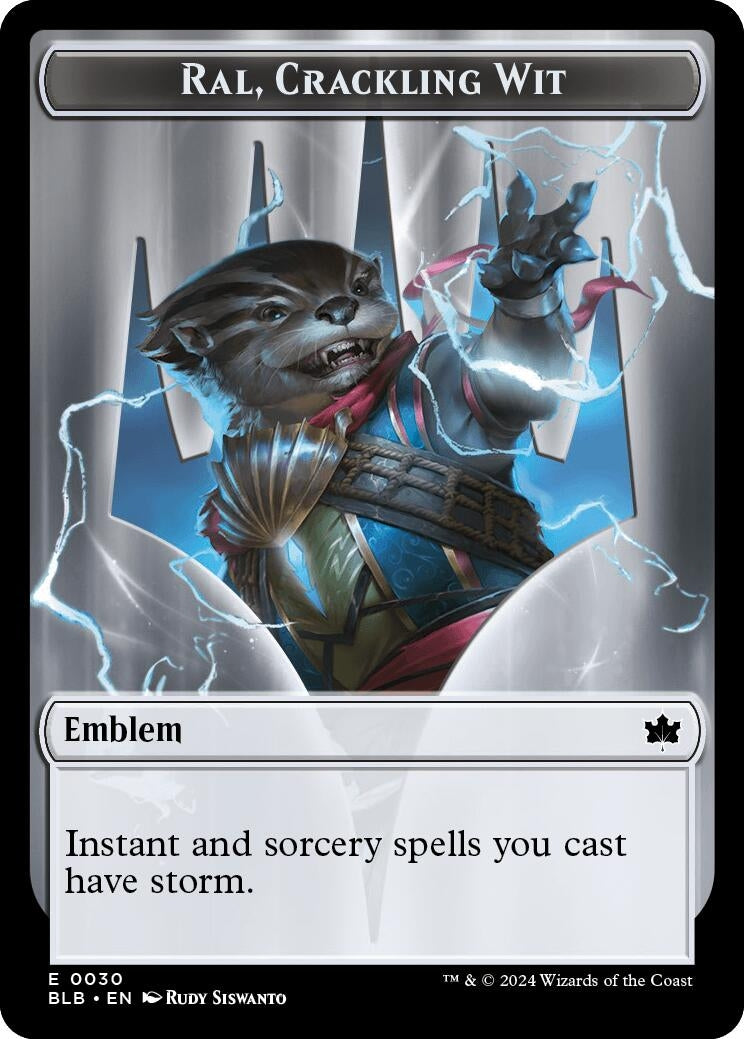 Emblem - Ral, Crackling Wit // Bushy Bodyguard Double-Sided Token (30 // 20) (Bloomburrow)