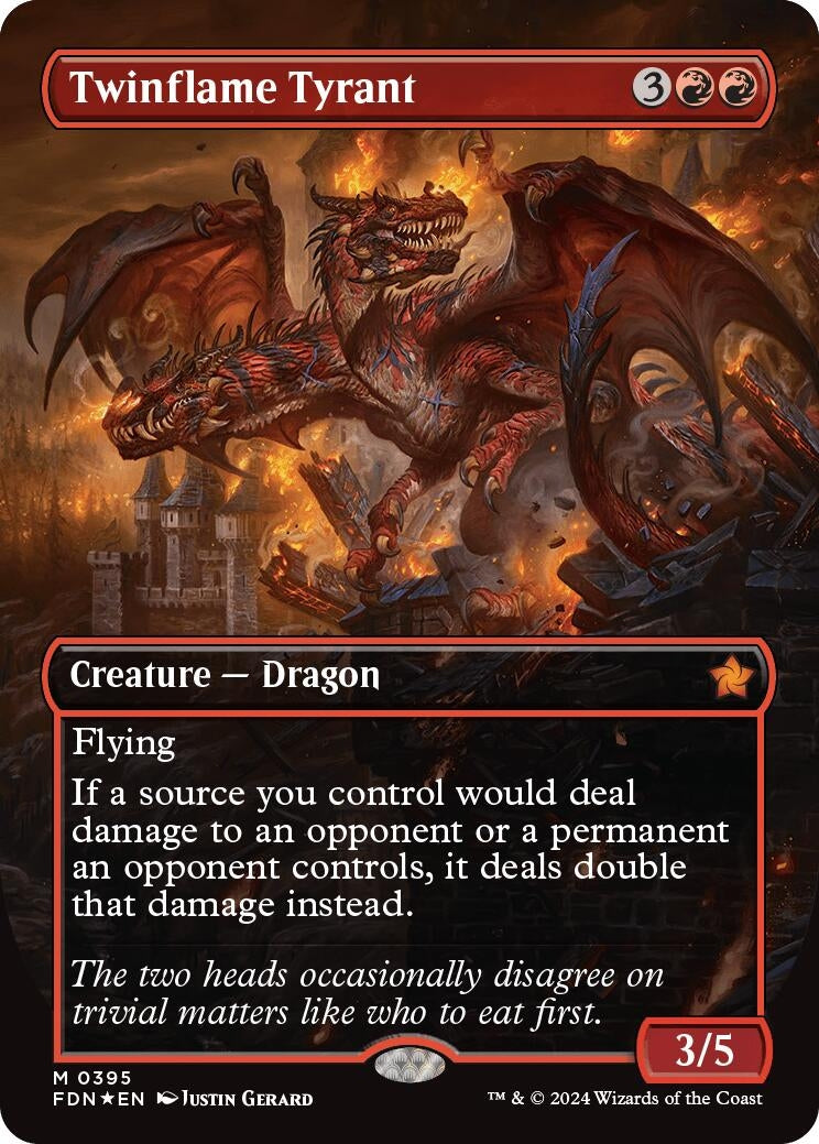 Image for Twinflame Tyrant (Borderless) (Mana Foil) (395) (Foundations) - Magic: The Gathering