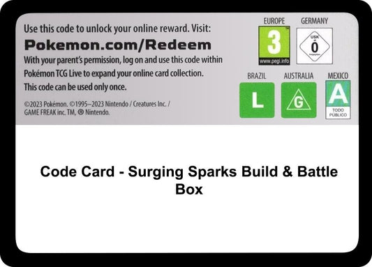 Code Card - Surging Sparks Build & Battle Box (SV08: Surging Sparks)