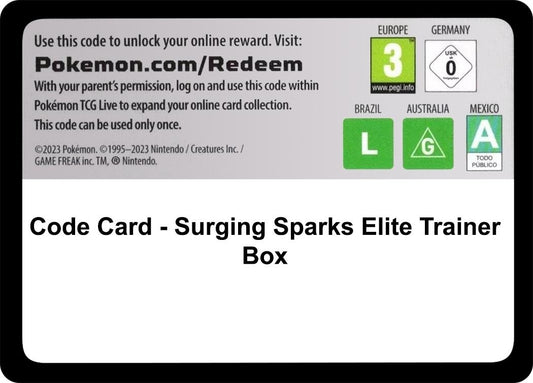 Code Card - Surging Sparks Elite Trainer Box (SV08: Surging Sparks)