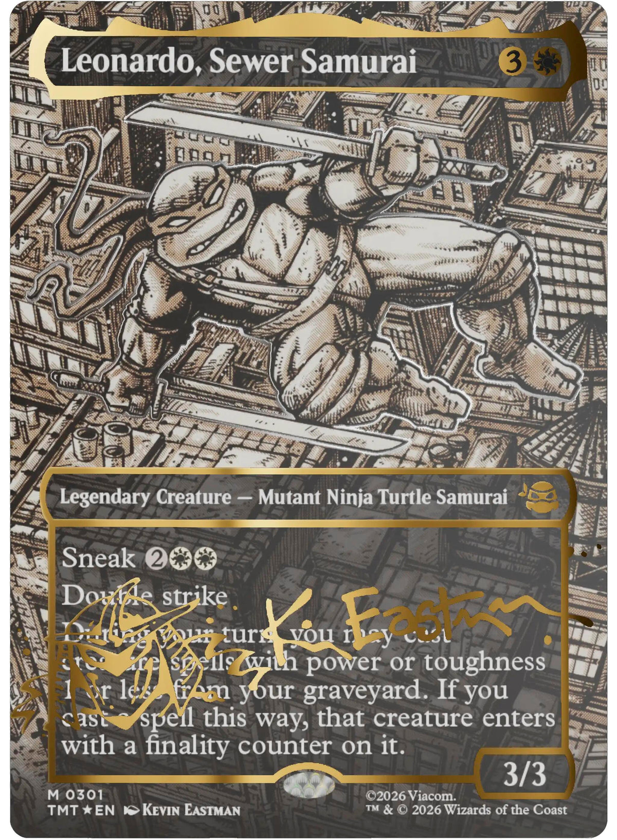 Image for Leonardo, Sewer Samurai (Borderless) (Gold-Stamped Signature) (301) (Teenage Mutant Ninja Turtles) - Magic: The Gathering