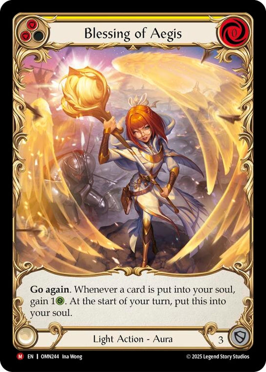Image for Blessing Of Aegis (Yellow) (Extended Art) (OMN244) (Omens of the Third Age) (OMN) - Flesh and Blood TCG