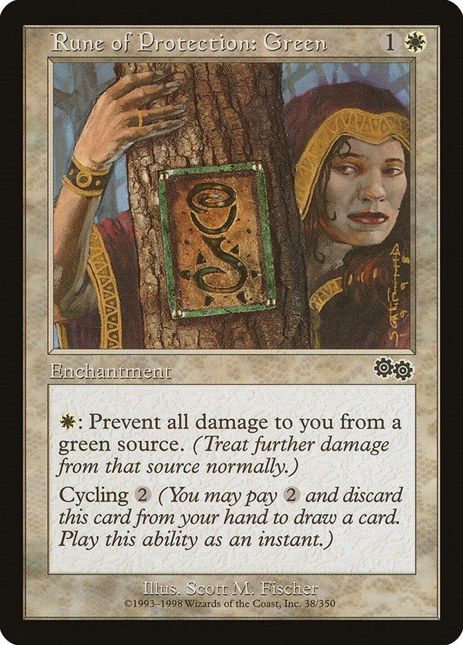 Image for Rune of Protection: Green (38) (Urza's Saga) - Magic: The Gathering