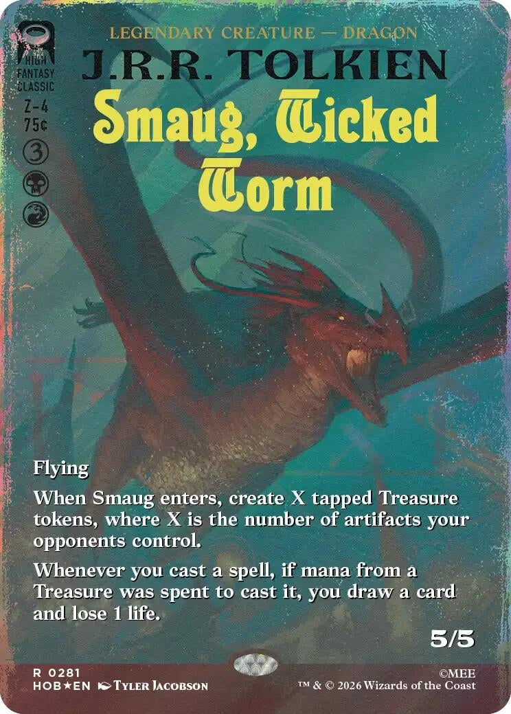 Image for Smaug, Wicked Worm (Borderless) (Surge Foil) (281) (The Hobbit) (HOB) - Magic: The Gathering